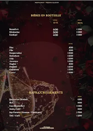 Page du menu avec les bières, vins et rafraîchissements
