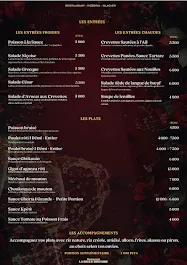 Page du menu avec les entrées, plats et accompagnements